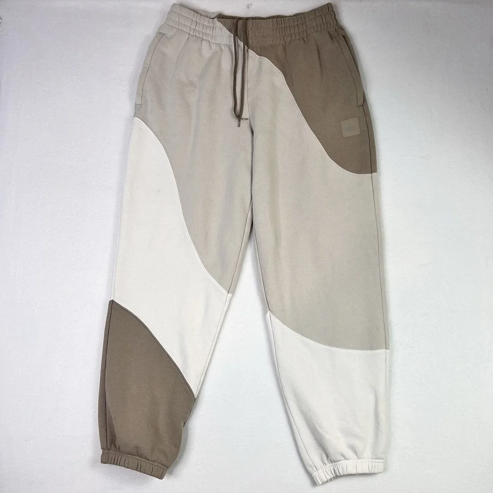 Alo Yoga Make Waves Sweatpants L Oversized Ivory Beige Gravel Atheletic
